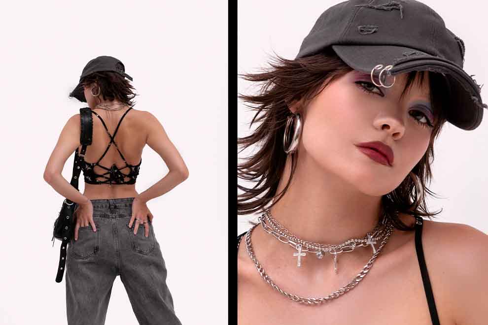 Modelo com look moderno e acessórios estilosos